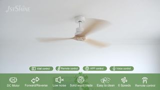Ventilador de teto moderno de madeira maciça de 52 polegadas com motor DC