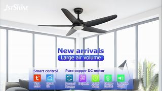 Ventilador de teto preto moderno de 52 polegadas com luz LED