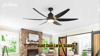 Ventilador de teto preto de 66 polegadas silencioso motor DC luz LED