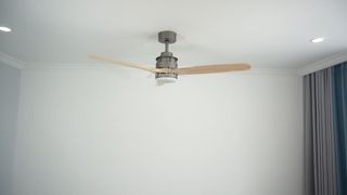 Ventilador de teto de madeira cinza moderno motor DC de 52 polegadas