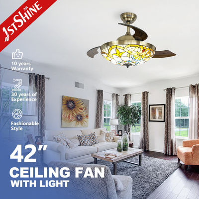 comprar 42 polegadas retrátil lâmina ventilador de teto com 3 cores luz LED Fabricação em linha