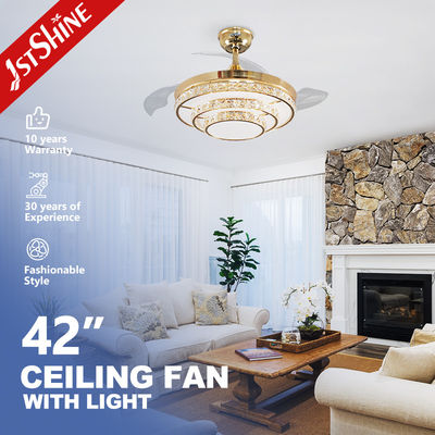 comprar 220V Cristal Retrátil Ventilador de Tecto Luz Dimmable Landelier 3 Velocidade Fabricação em linha