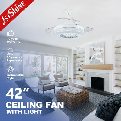 comprar Low Watt Elegant White Color Retractable Ceiling Fan Light with Crystal Lampshade (Luz de teto retrátil em branco com baixo watt) Fabricação em linha
