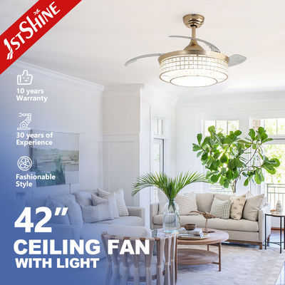 comprar 42 polegadas de poupança de espaço retrátil LED ventilador de teto com luz e Smart App controle remoto Fabricação em linha