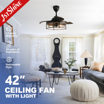 comprar 42 polegadas casa de campo E27 LED moderno ventilador de teto invisível retrátil lâmina ventilador de teto luzes Fabricação em linha