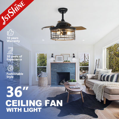 comprar Fonte de luz LED Ventilador de teto de 36 polegadas com lâminas retráteis e motor 100% de cobre Fabricação em linha
