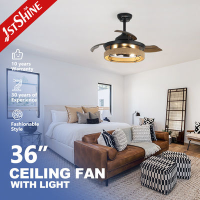 comprar Caixa de cordas Luz de ventilador de teto de lâmina oculta com motor DC de controle remoto Fabricação em linha