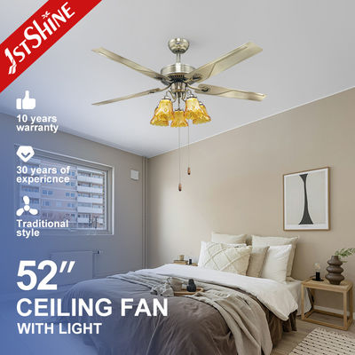 Ventilador de teto de lâmina de metal de 110V com luz de 52 polegadas e motor AC