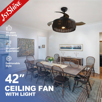 Bom preço 1stshine Ventilador de Tecto de Tecelagem de Rattan com Design Antigo e Facas Invisíveis on-line