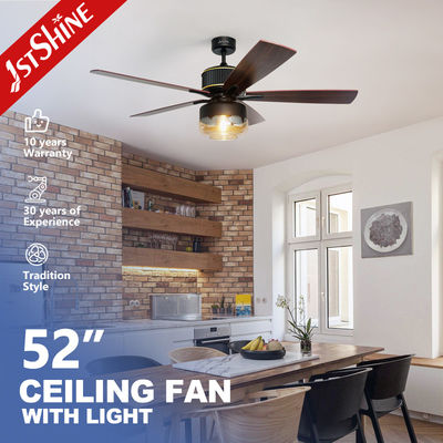 Luz de ventilador de teto de metal com controle remoto de 5 velocidades estilo europeu e motor DC silencioso