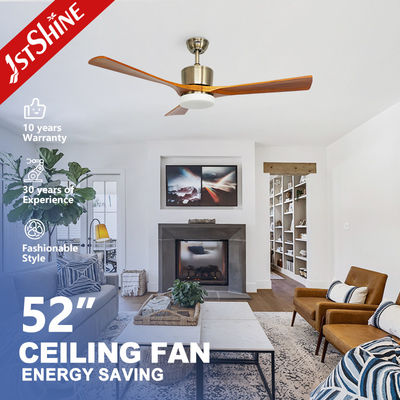 Ventilador de teto de madeira maciça de 52 polegadas com soluções de iluminação inteligente e inteligente