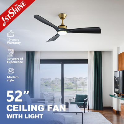 Ventilador de teto LED moderno de 52 polegadas com motor DC, lâminas ABS pretas