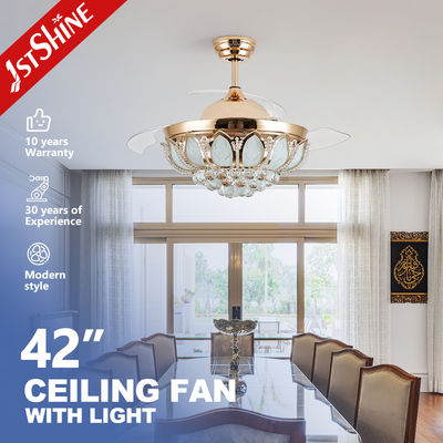 Modo de controlo WIFI Luz de ventilador de tecto LED de cristal com lâminas ocultas e controlo de parede