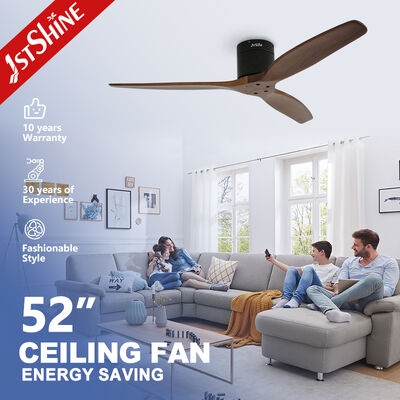 Ventilador de teto de madeira maciça de 52 polegadas com motor de corrente contínua e controle remoto para casa e escritório