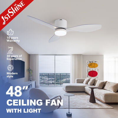 Bom preço Ventilador de teto moderno de plástico de 48 polegadas com luz LED e controle inteligente do APP para quarto on-line