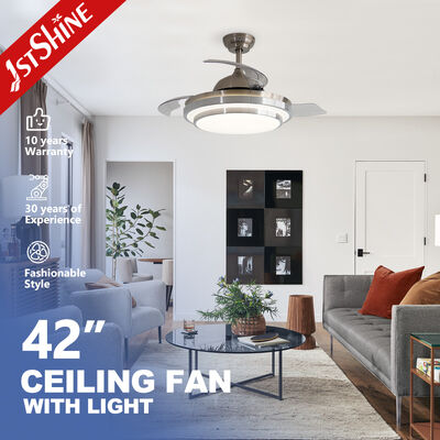 Bom preço Ventilador de teto de lâmina retrátil de 42 polegadas com luz LED integrada e motor de CC para escritório doméstico on-line